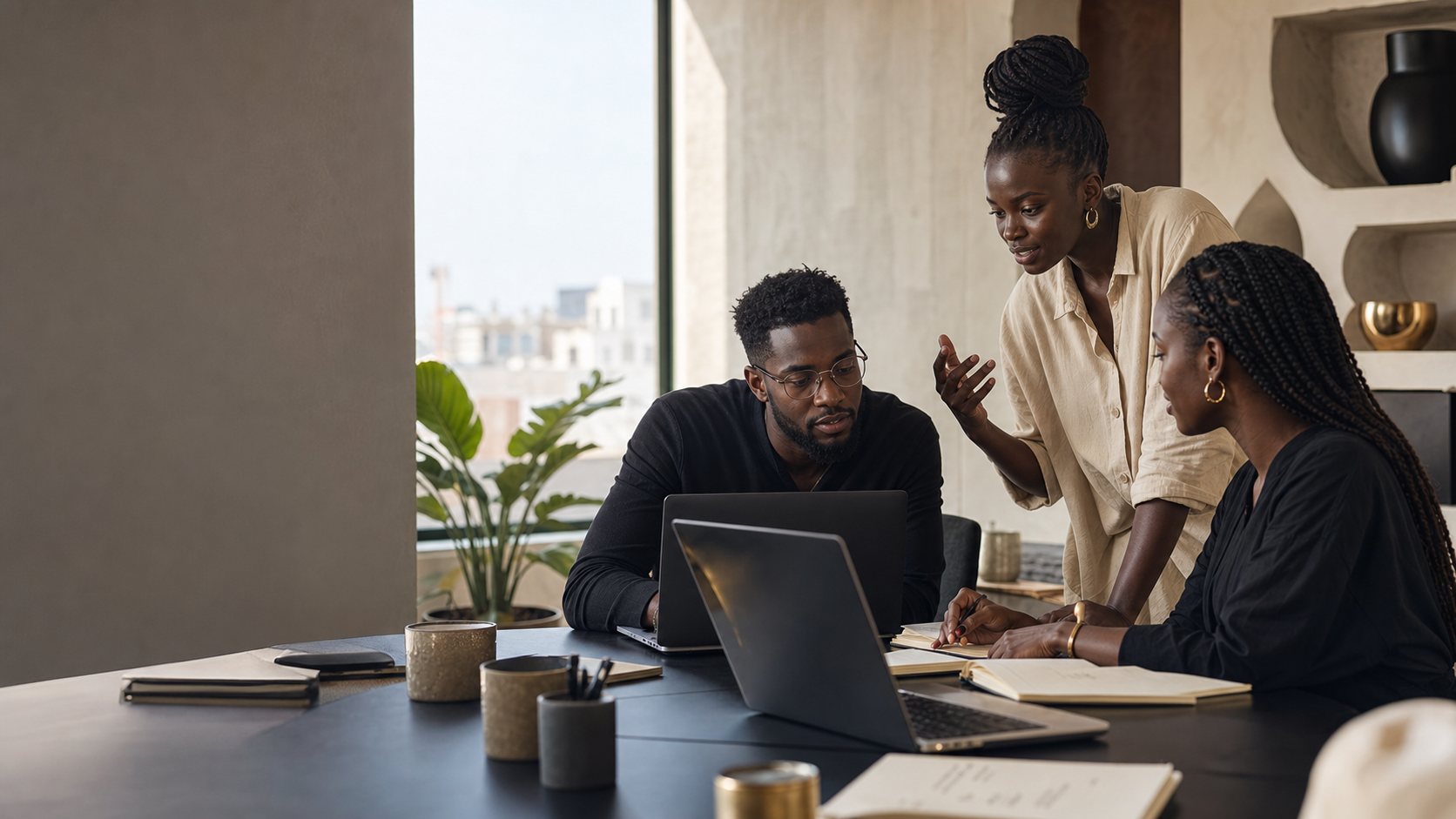 Équipe éditoriale Kamit préparant des analyses sur la technologie et l’entreprise