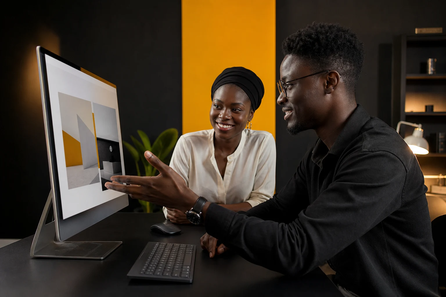 Développeur web et dirigeante sénégalaise validant un site professionnel
